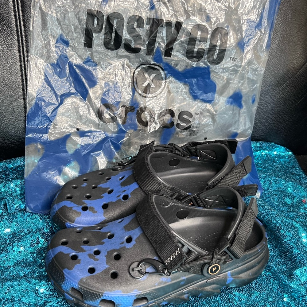 Crocs Blue and Black Camo Clogs